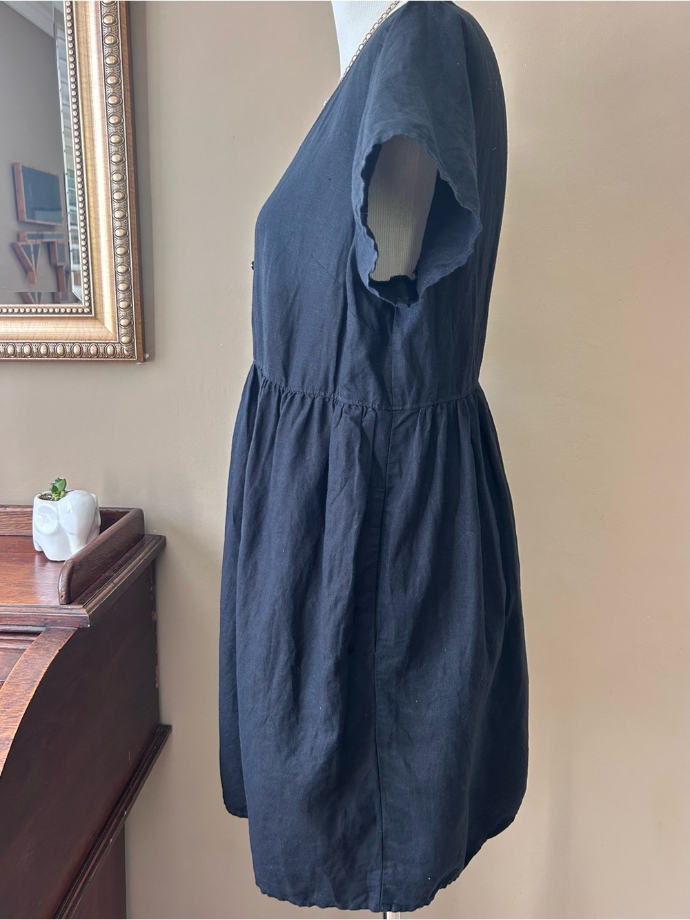 Madewell Black Linen Alexandra Button-Front Mini Dress Size L - Picture 4 of 11